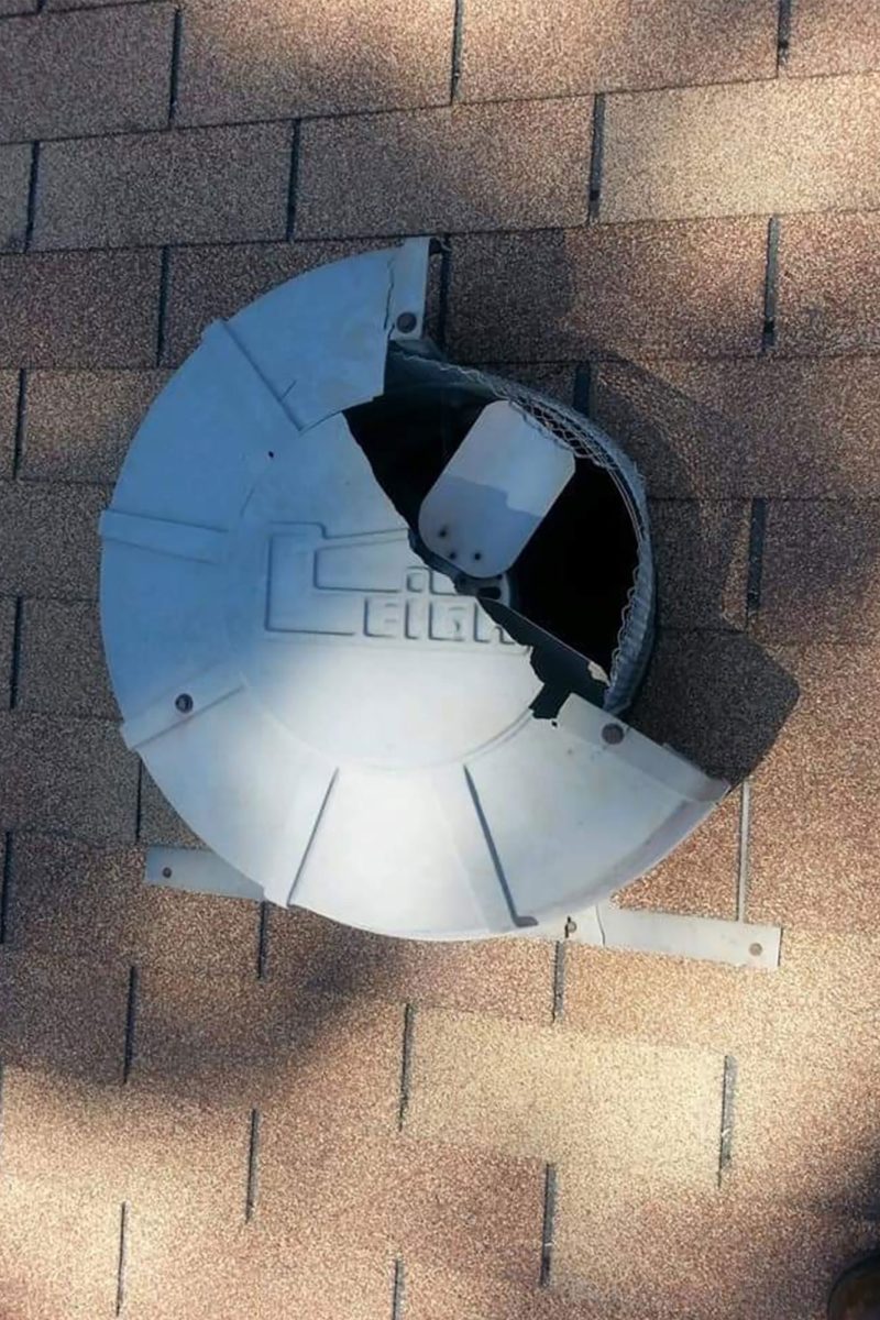 Broken roof power fan before guard installation