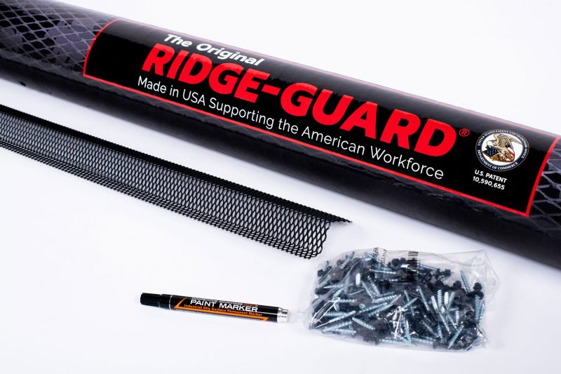 Ridge-Guard® Kit showing vent cover, paint marker, and screws for installation