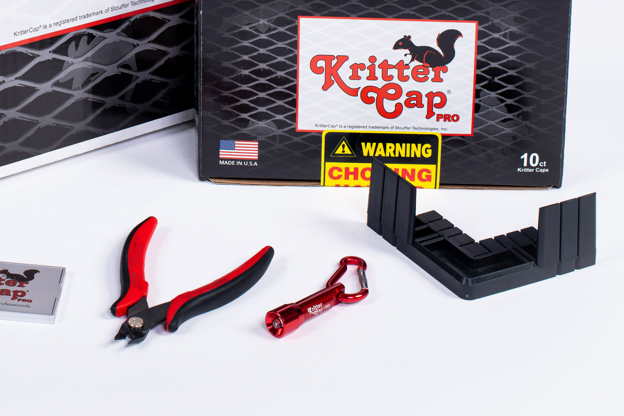 Kritter Cap® PRO Kit including inserts, inspection mirror, flashlight, and set of snips